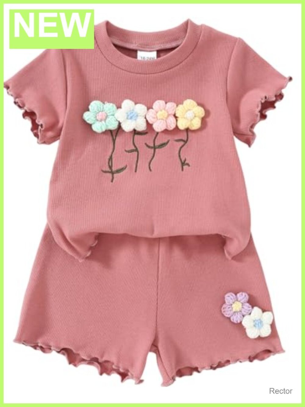 Toddler Girls 2 Piece Set Ruffle Ribbed Flower T Shirt and Shorts Summer Outfit